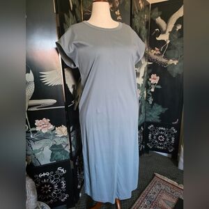 Everlane Luxe Cotton Side-slit Midi Dress With Cap Sleeves